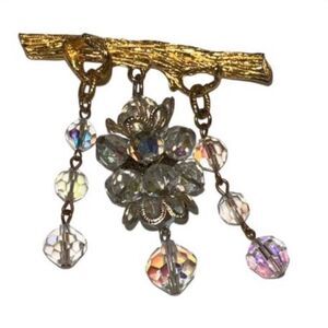 Vintage Rare JEANNE AB Crystal Tassel Dangling Brooch